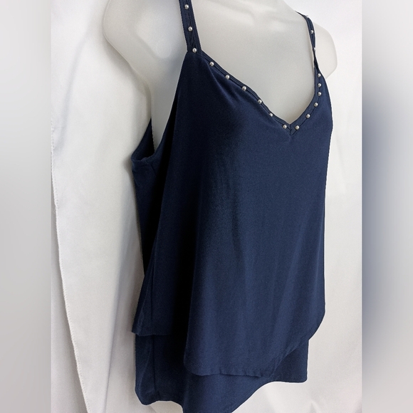 WHITE HOUSE BLACK MARKET Dark Blue W/pearls Sleeveless V-Neck Top(#1,545) - Picture 7 of 10